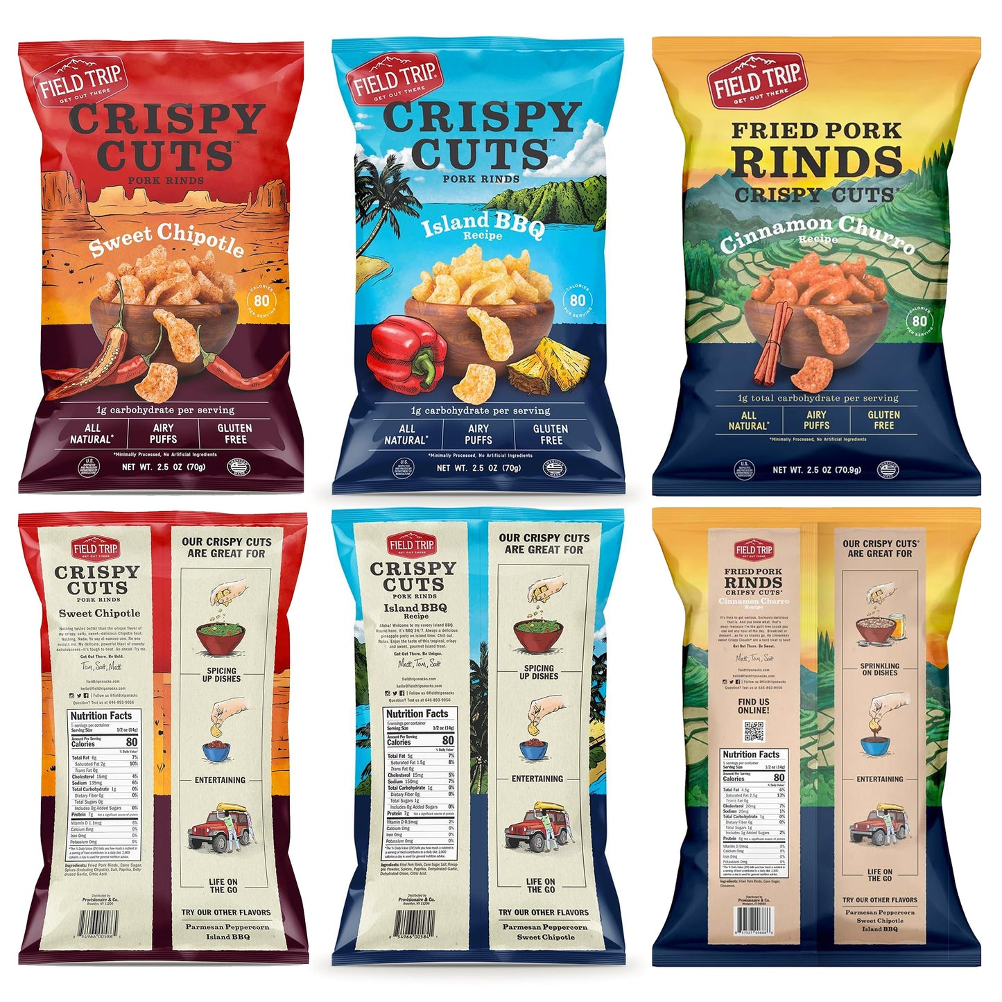 Field Trip Gluten Free Pork Rinds, Paleo And Keto Friendly Airy Puffs, Crunchy High Protein Snacks, Low Carb Snack From Back Pork Skins, 2.5Oz Bag, 4 Variety Pack, Holiday & Christmas Gift Item