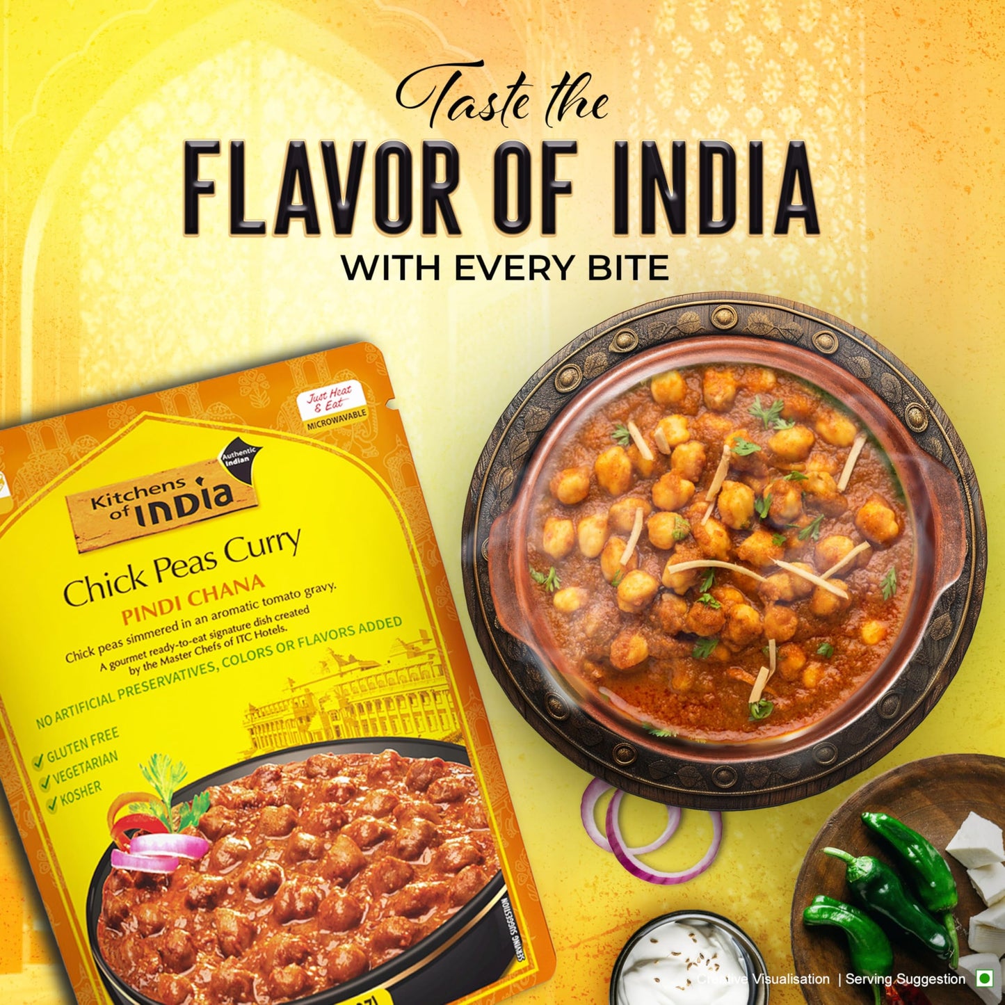 Kitchens of India Pindi Chana - Chick Peas Curry, (Pack of 6)10 Ounces , Gourmet Ready To Eat Authentic Indian Dish (Pack of 6)