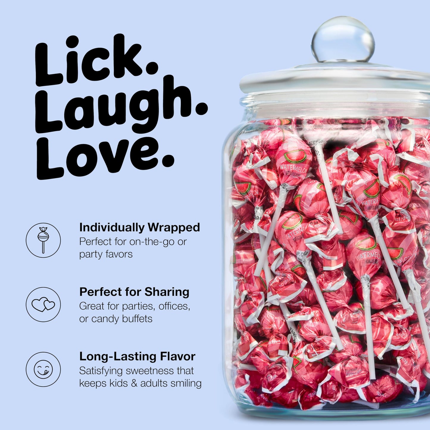Watermelon Lollipops - 65 Count Bulk Candy Pack, Individually Wrapped - Fruity Suckers For Kids, Parties, Birthdays, Events & Pa