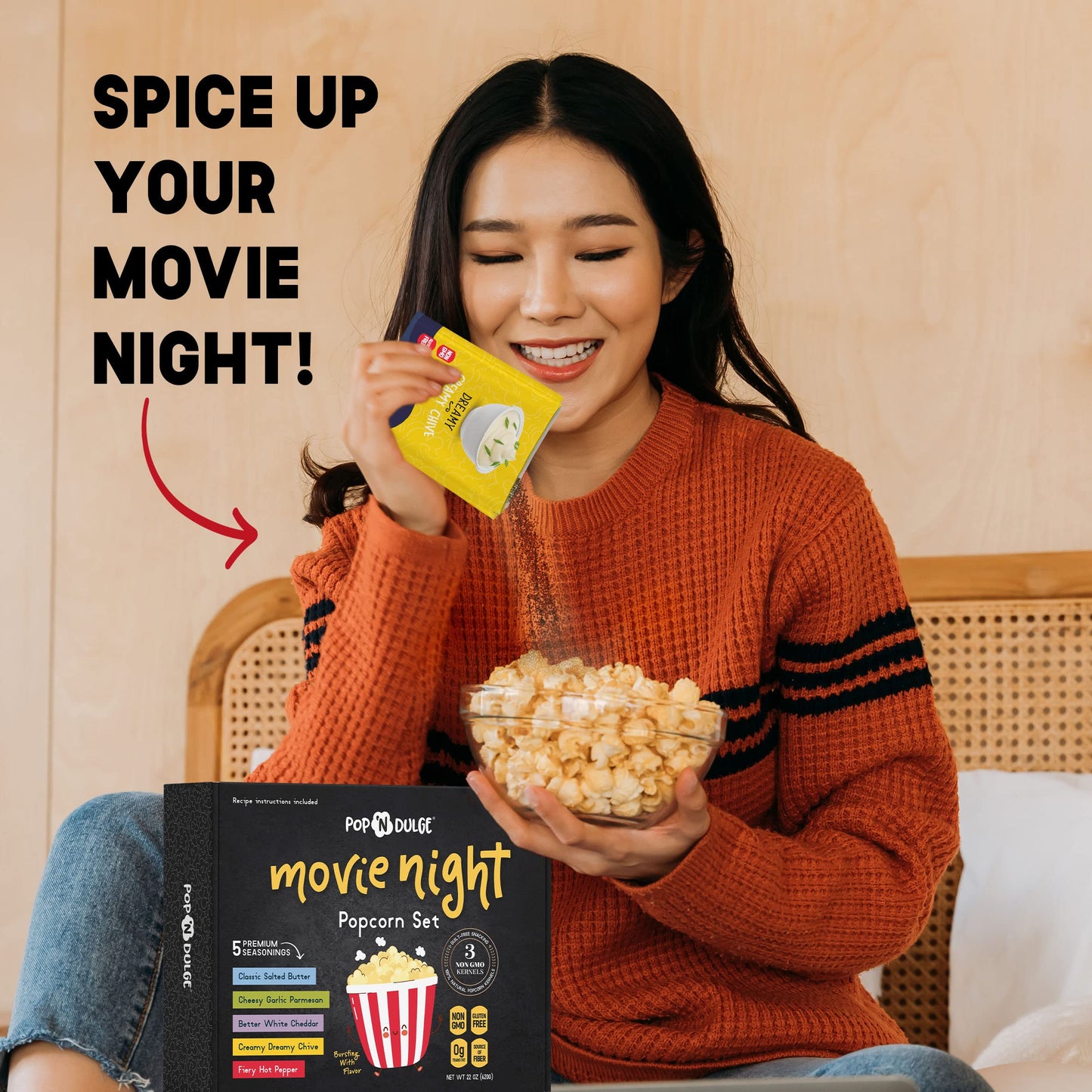 Popcorn Movie Night Supplies Popcorn Kernels Popcorn Seasoning 16 Pack, 5 Gourmet Popcorn Kernels, 5 Popcorn Seasoning Variety P