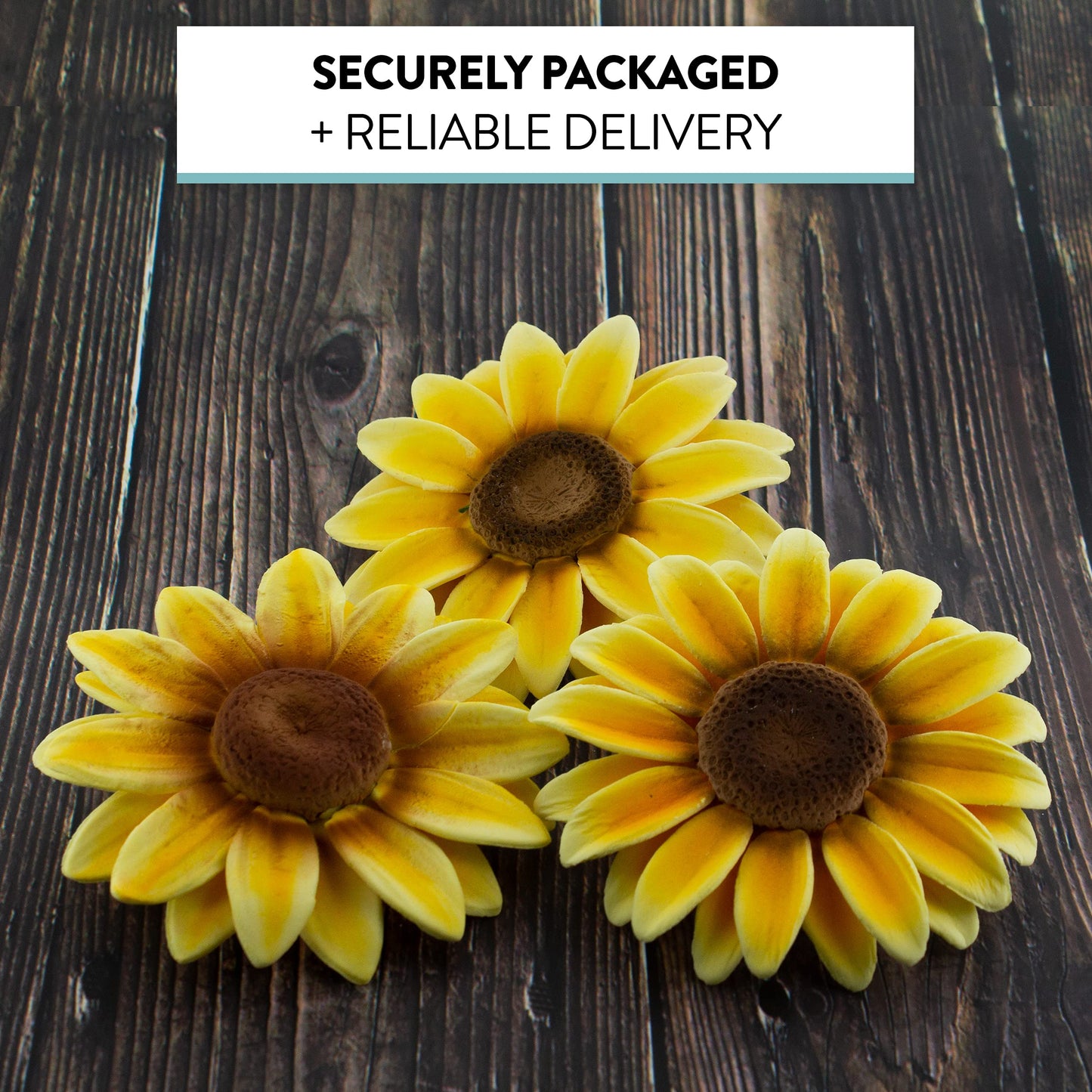Global Sugar Art Sunflower Sugar Cake Flowers, 3 Count, Yellow