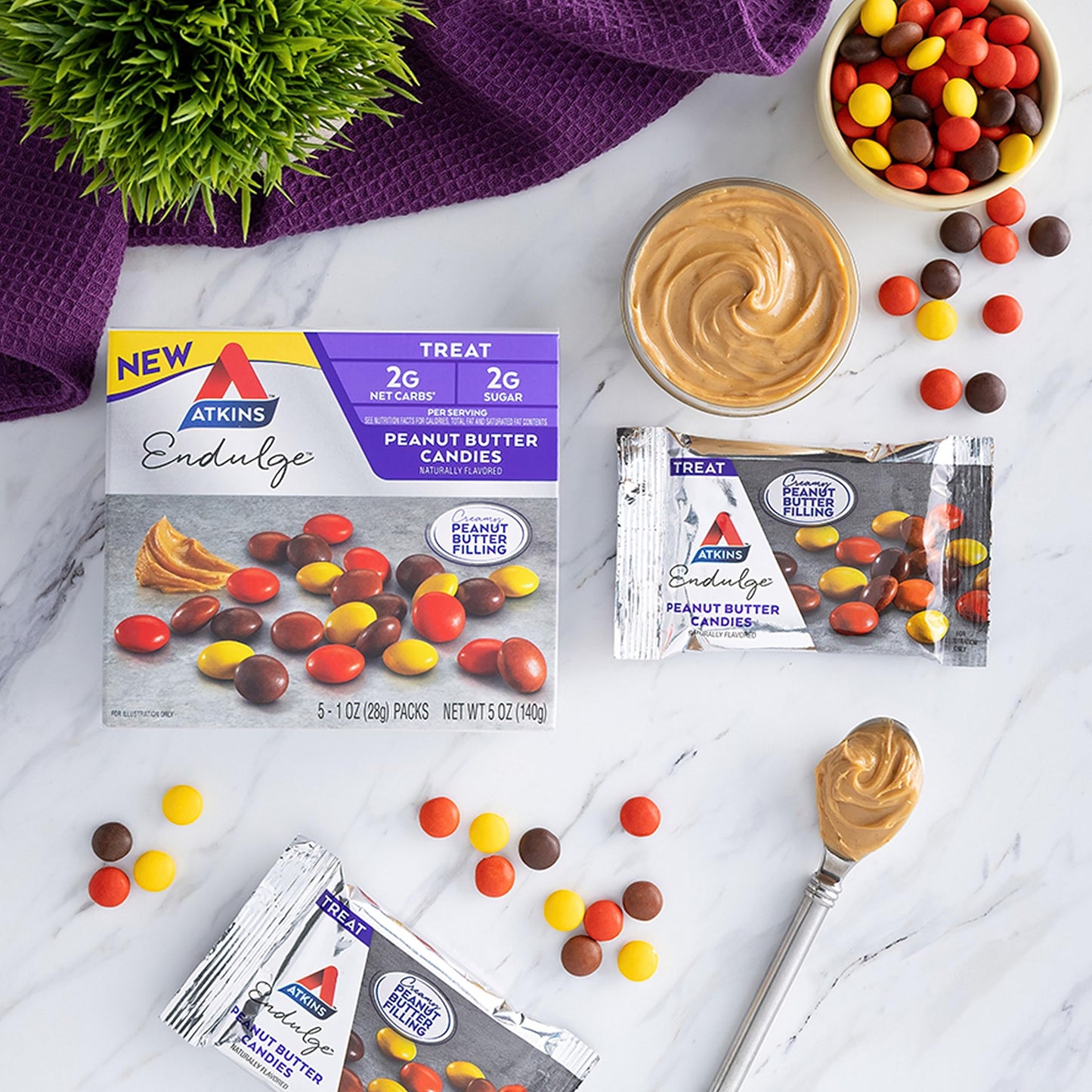 Atkins Endulge Treat, Peanut Butter Candies, 2g Net Carbs, 2g Sugar, Creamy Peanut Butter Filling, Low Carb, Low Sugar, 4 Packs