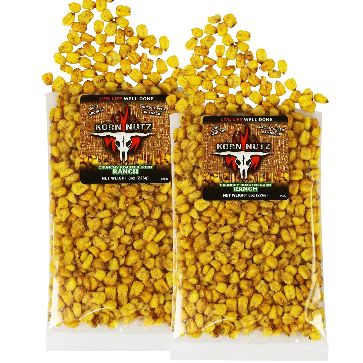 Runnin’ Wild Ranch Korn Nutz - Soft Crunch Toasted Corn, 1 Pound (Pack of 2 Bags, 8oz each)
