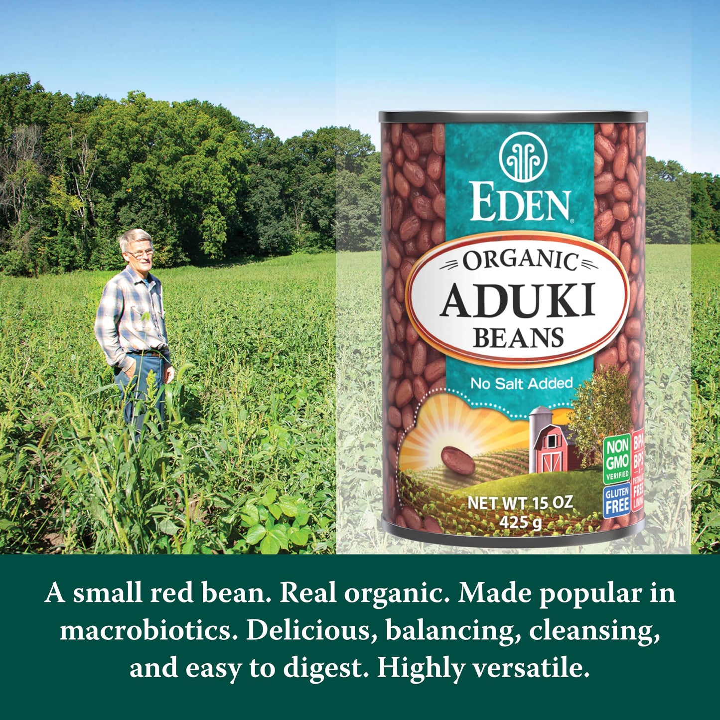 Eden Organic Aduki Beans, (Azuki, Adzuki), Non-GMO, No Salt Added, Red Beans, Macrobiotic, 15 oz. Can (12-Pack Case)