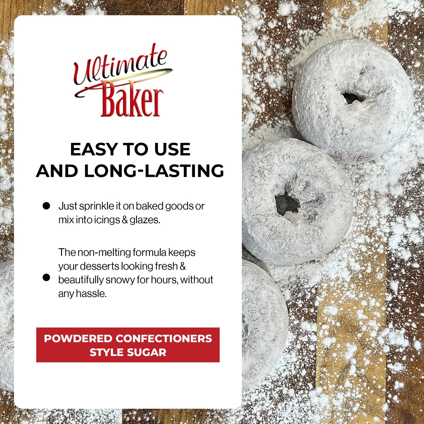 Ultimate Baker Vegan Non-Melting White Donut Sugar - 8oz All Natural Dusting Sugar for Icing & Baking