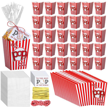Teenyyou 30 Set Fathers Day Popcorn Boxes Best Pop Ever Treat Bag Popcorn Bucket Container Gift Tag with String Funny Dad Gift 