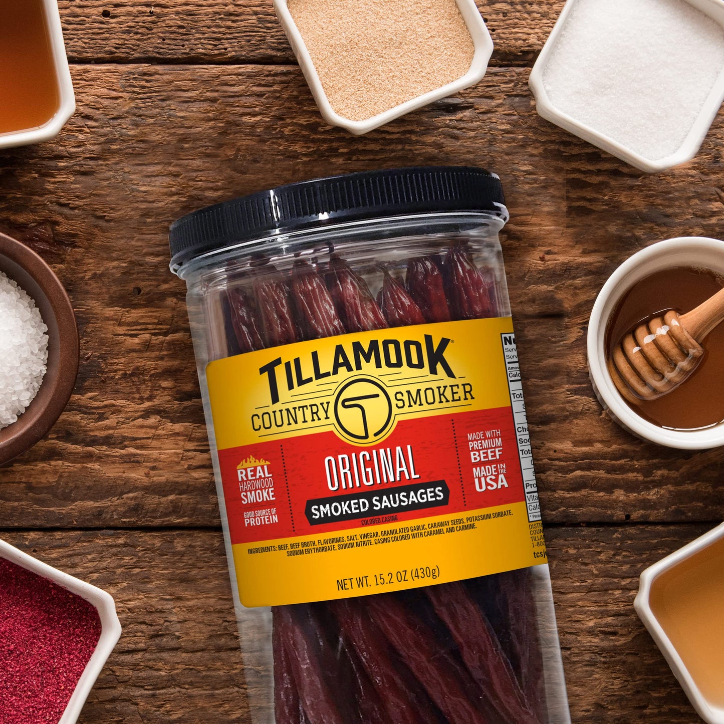 TILLAMOOK COUNTRY SMOKER Real Hardwood Smoked Sausages, Original Beef, 20 Count Tall Jar, BEEF STICK 21 ct