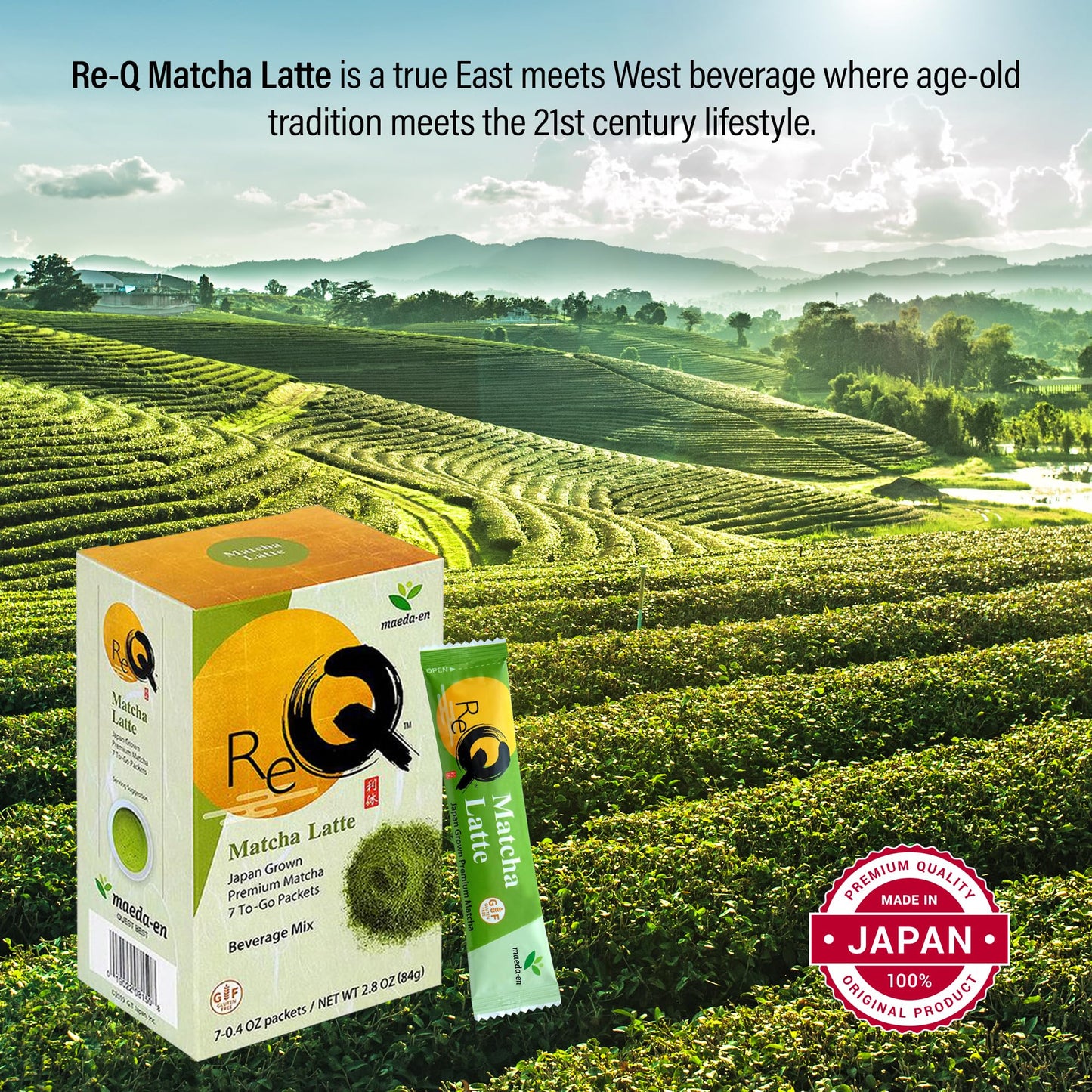 Maeda-En Re-Q Matcha Latte Green Tea Powder 7 Packets Japanese Origin Hot Or Iced Drink Creamy Flavor Individually Wrapped 08150