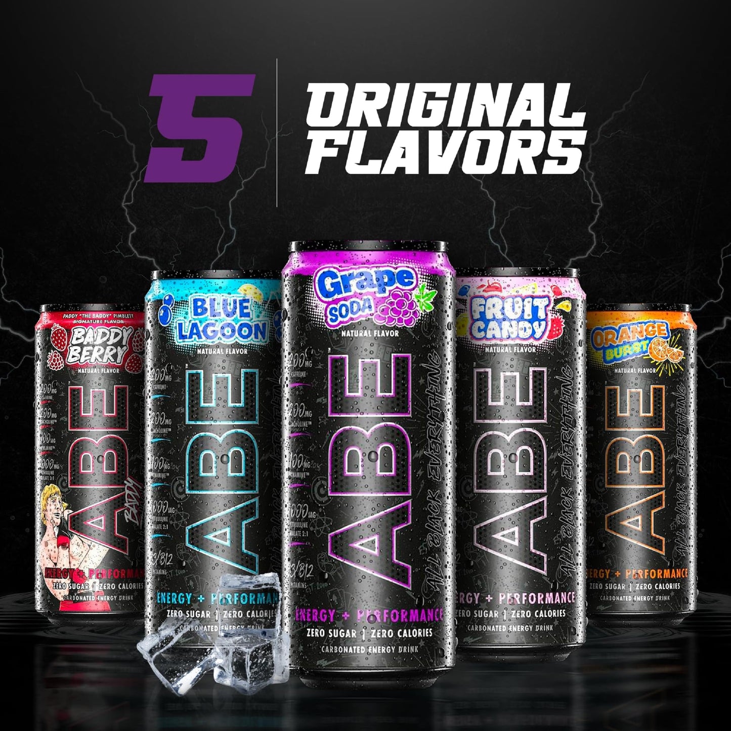 ABE All Black Everything Sugar Free Energy Drink - G  Soda, 0 Calories, 200mg Caffeine, 12 Pack