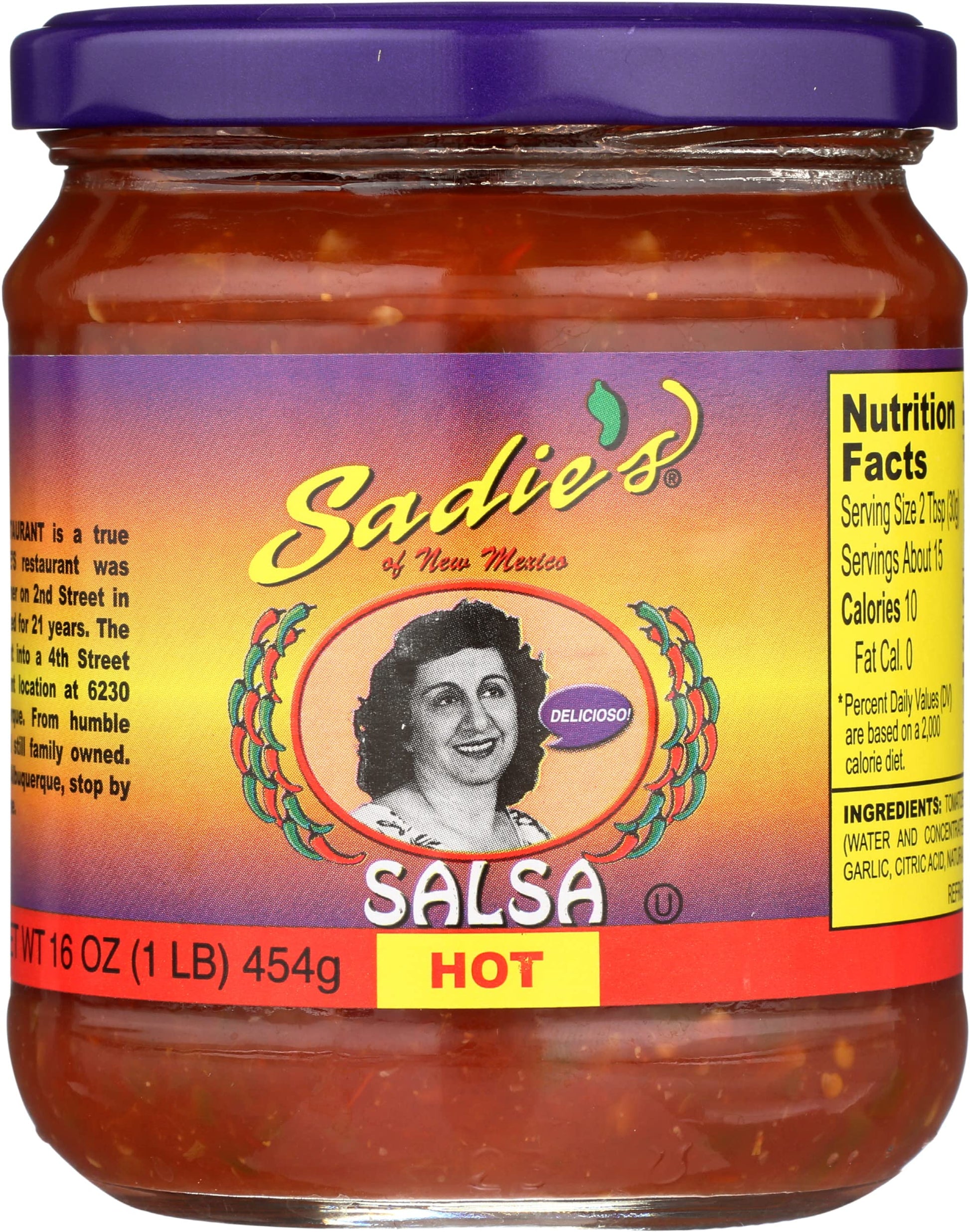 Sadies Hot Salsa, Non GMO, Vegan, 16 Ounce (Pack of 1)