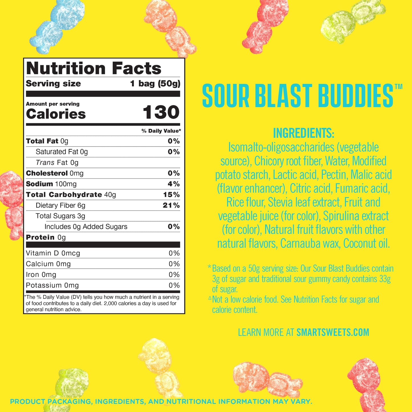 SmartSweets Sour Blast Buddies, Low Sugar Gummy Candy (3g), Low Calorie (130), Gluten-Free -1.8oz (Pack of 12) Packaging may var