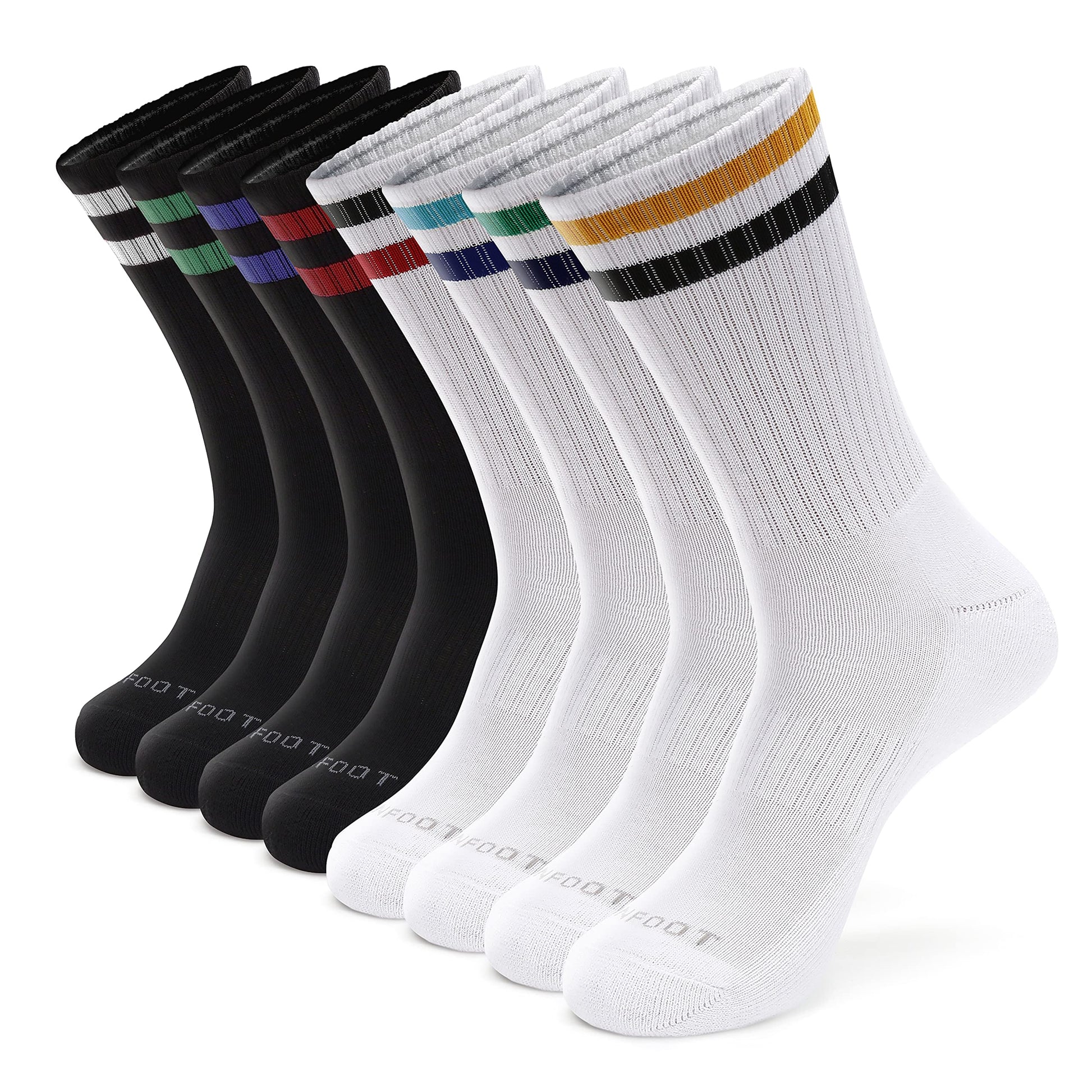 Monfoot Womens And Mens 8 Pack Athletic Cushioned Crew Socks Striped Medium
