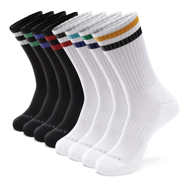 Monfoot Womens And Mens 8 Pack Athletic Cushioned Crew Socks Striped Medium