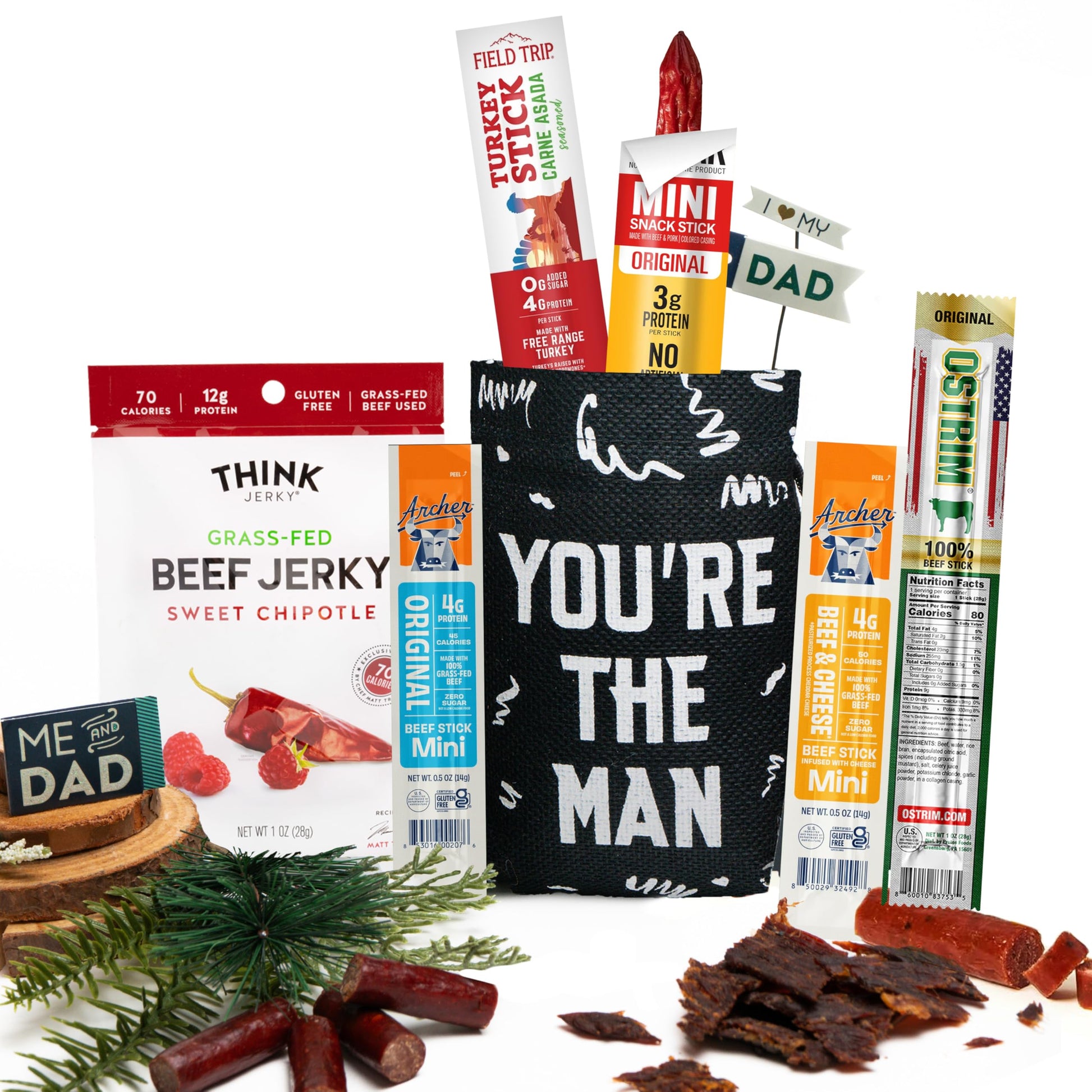 BUNNY · JAMES · Jerky Gift Bag - Exotic Jerky Variety Pack, 6 Count, High Protein Beef Snacks, Fun Youre the Man Bag