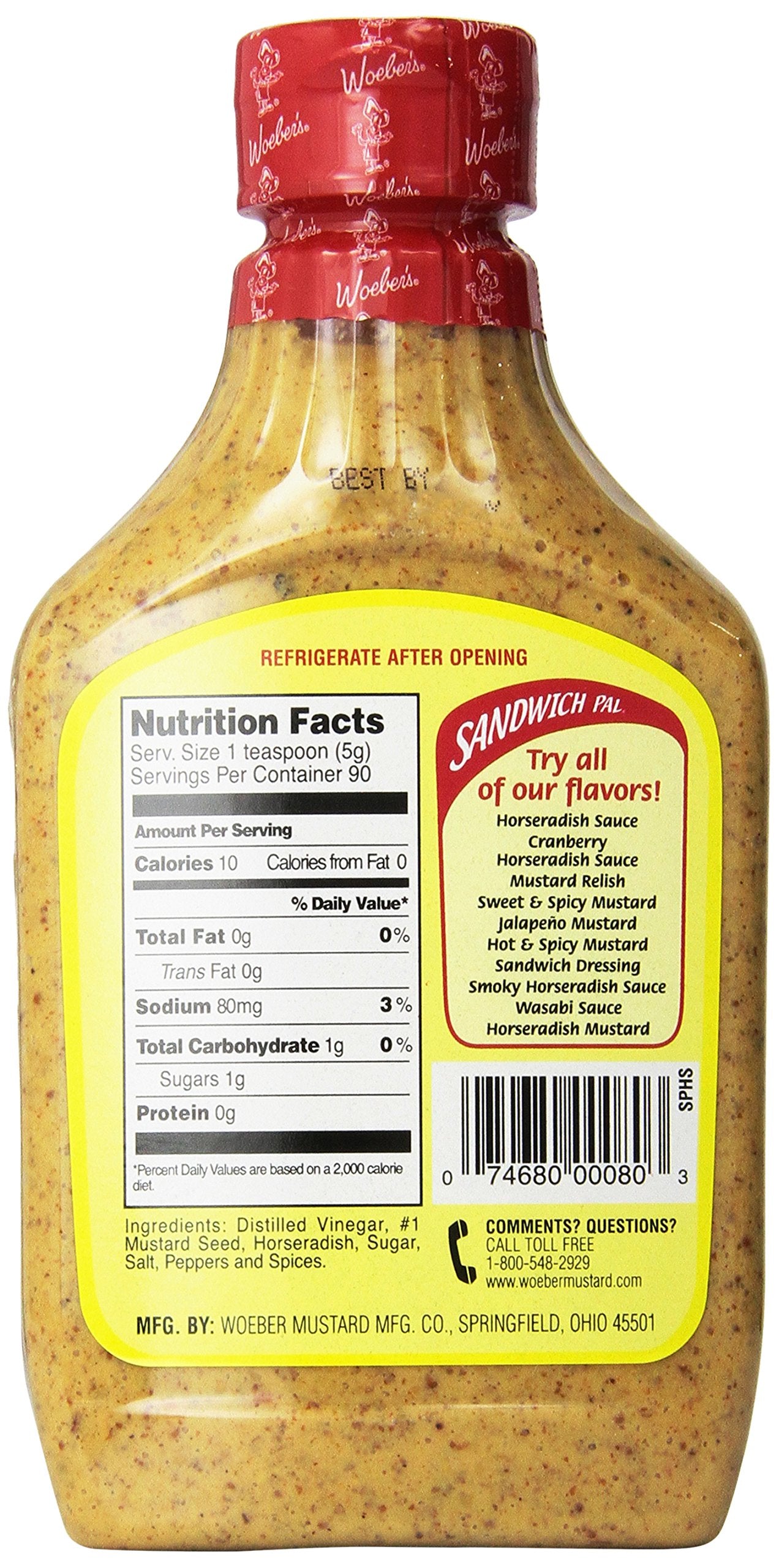 Woebers Hot & Spicy Mustard, 16-Ounce Units, Pack of 6, Total 96-Ounces
