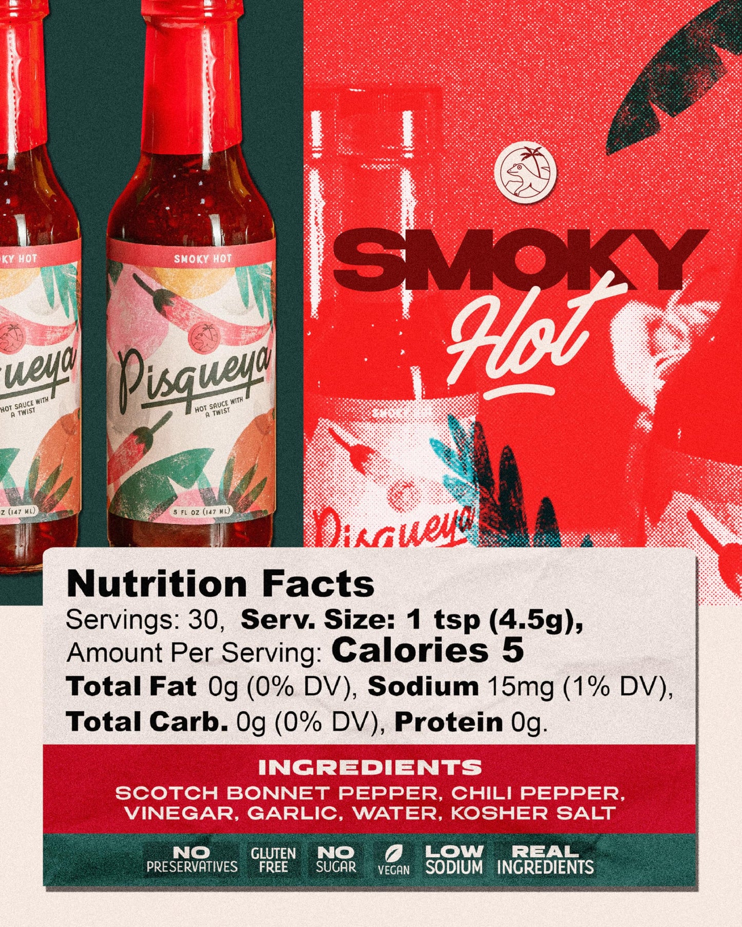 Pisqueya Hot Sauce - Gourmet Hot Sauce With Caribbean Scotch Bonnet Peppers - Plant Based, No Sugar, Low Sodium, Gluten Free - Y