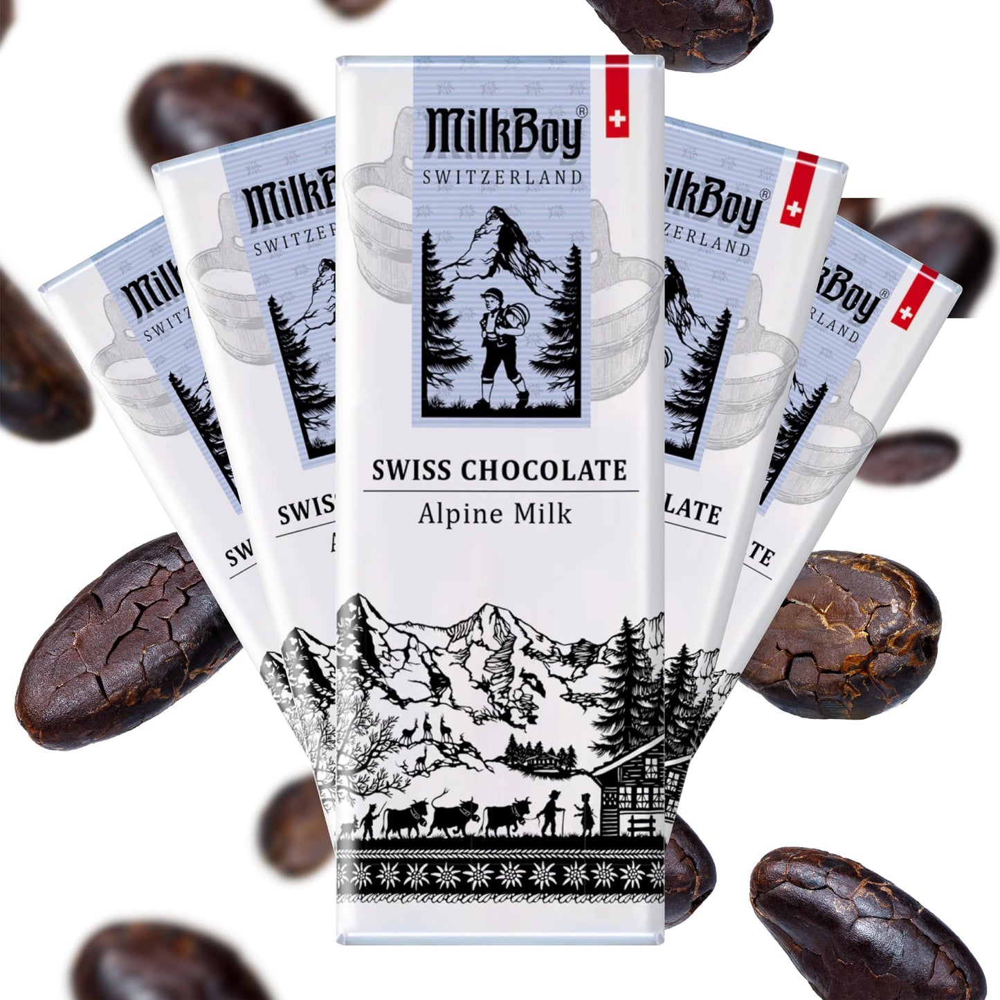 Milkboy Swiss Chocolates - Extra Creamy Milk Chocolate Snack Bar - 1.4 oz (Pack of 10) - GMO Free - Brown