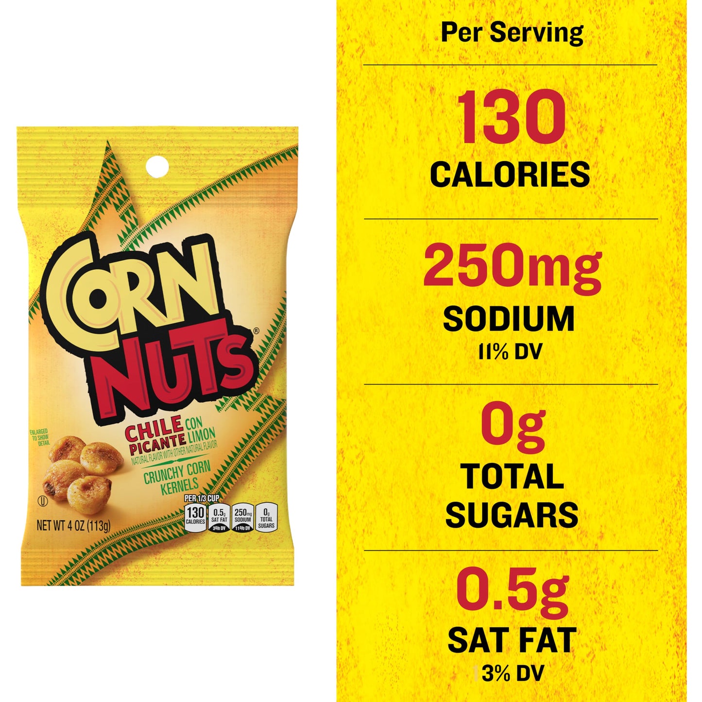 Corn Nuts Chile Picante con Limon Flavored Crunchy Corn Kernels, 4oz (Pack of 12) - Savory Snack Box for Adults