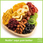 NUT CRAVINGS Gourmet Collection - Rosh Hashana & Shana Tova Dried Fruit & Mixed Nuts Gift Basket in Wooden Pear-Shaped Tray (9 A