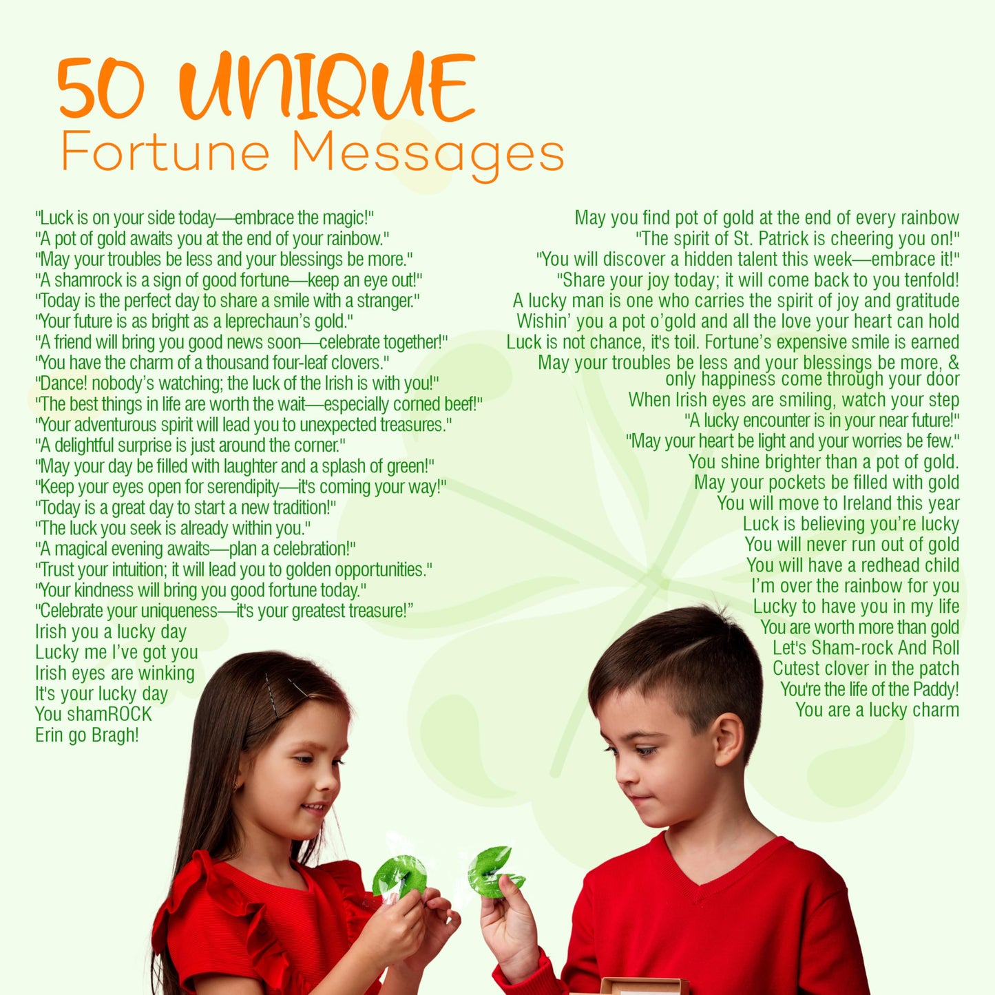 St Patricks Day Fortune cookies (50 Individually Wrapped) green With Irish Themed Sayings Party Favors & Treats by 4Es Novelty
