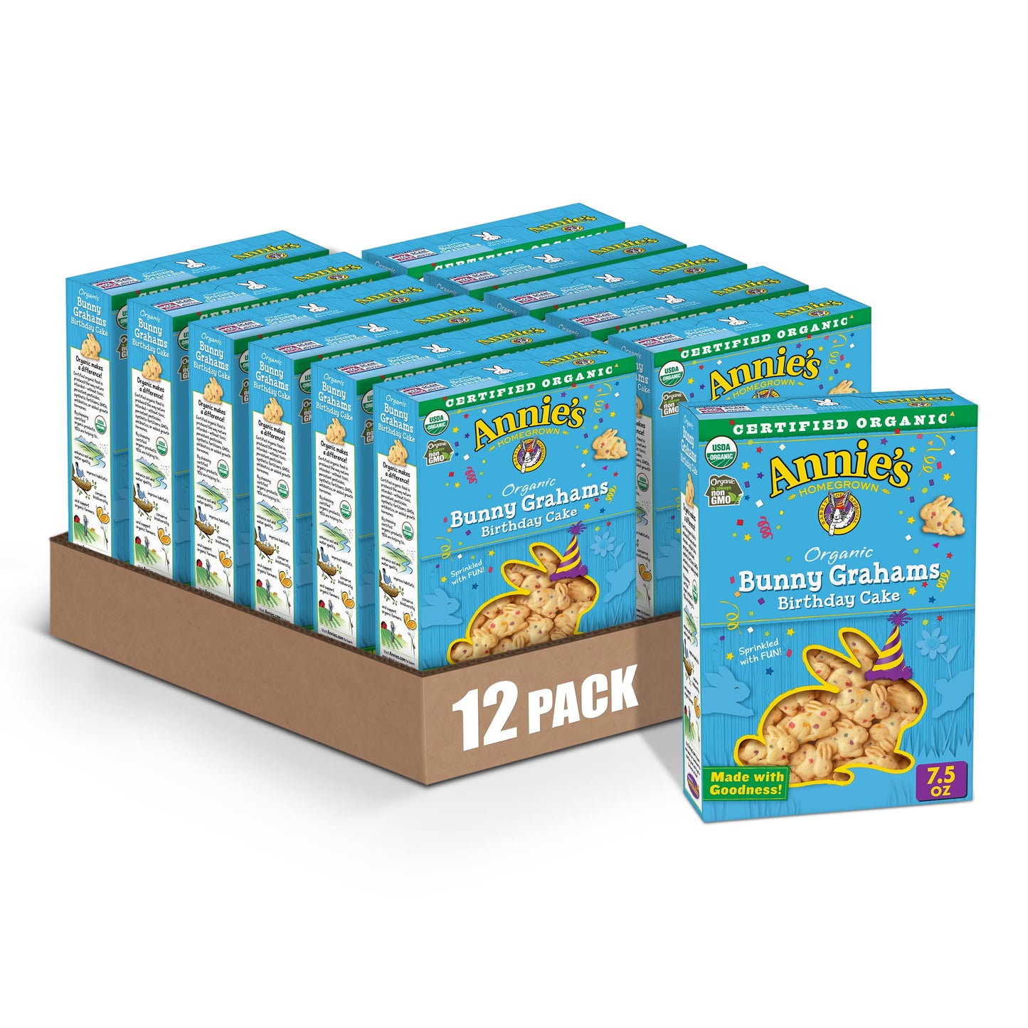 Annies Homegrown Organic Birthday Cake Whole Grain Bunny Graham Snacks, 7.5 oz (Pack of 12)