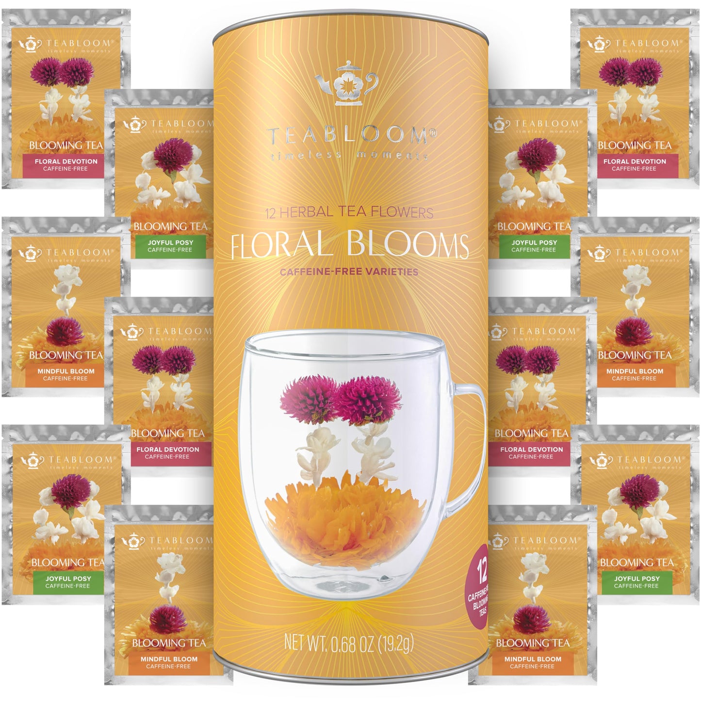 Teabloom Caffeine-Free Blooming Teas Gift Canister - 12 Assorted Flowering Teas