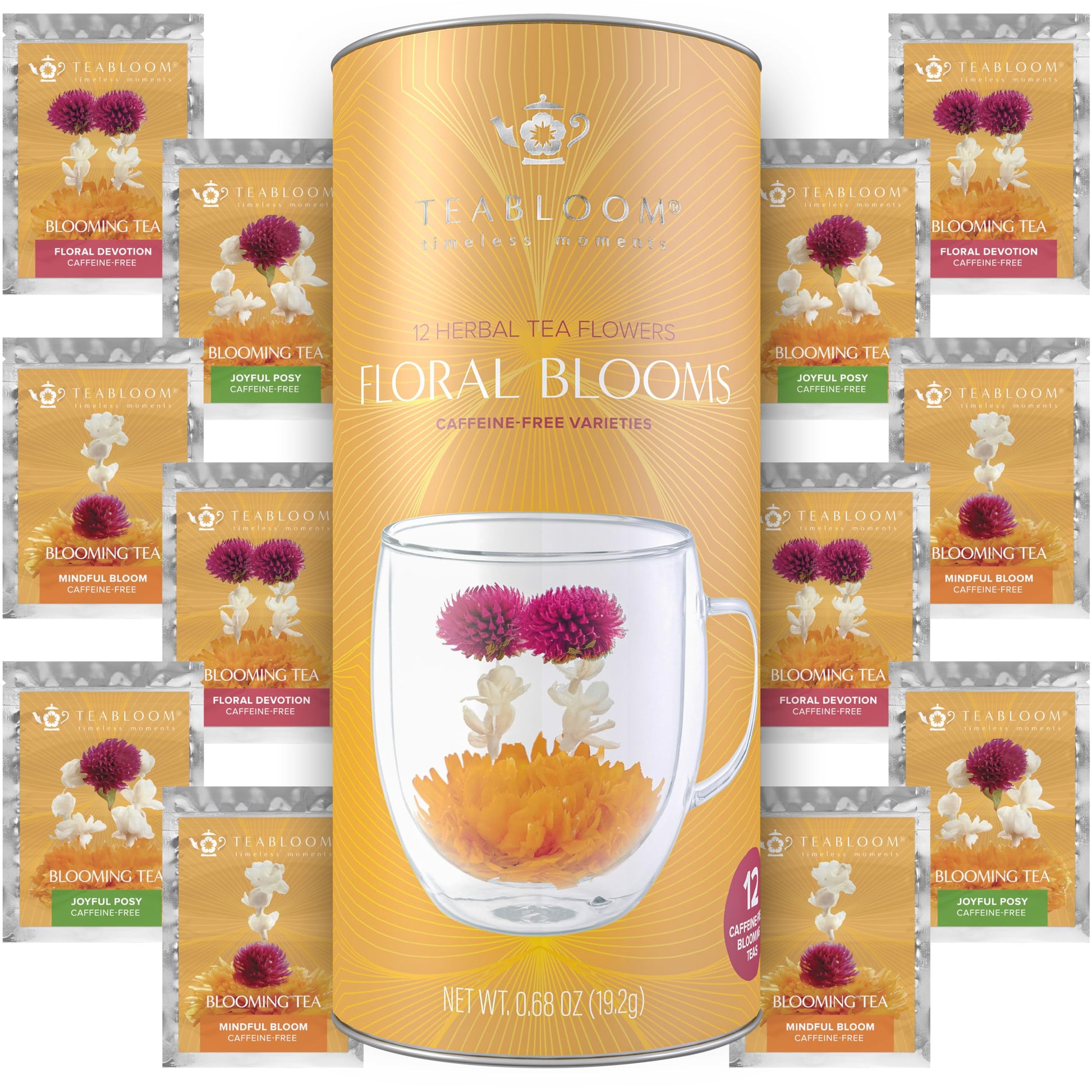 Teabloom Caffeine-Free Blooming Teas Gift Canister - 12 Assorted Flowering Teas