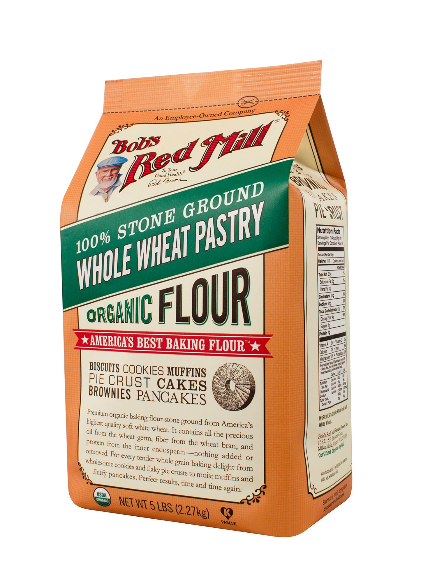 Bob's Red Mill, Organic Pastry Flour, Whole Wheat, 5 lb