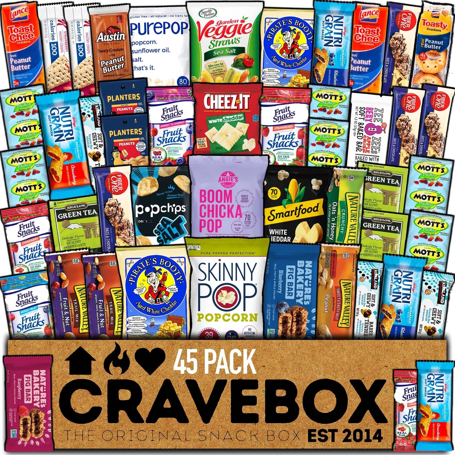 CRAVEBOX Healthy Snack Box Variety Pack - 45 Count Care Package for Men, Women, Kids - Nutritious Assortment for School and Home