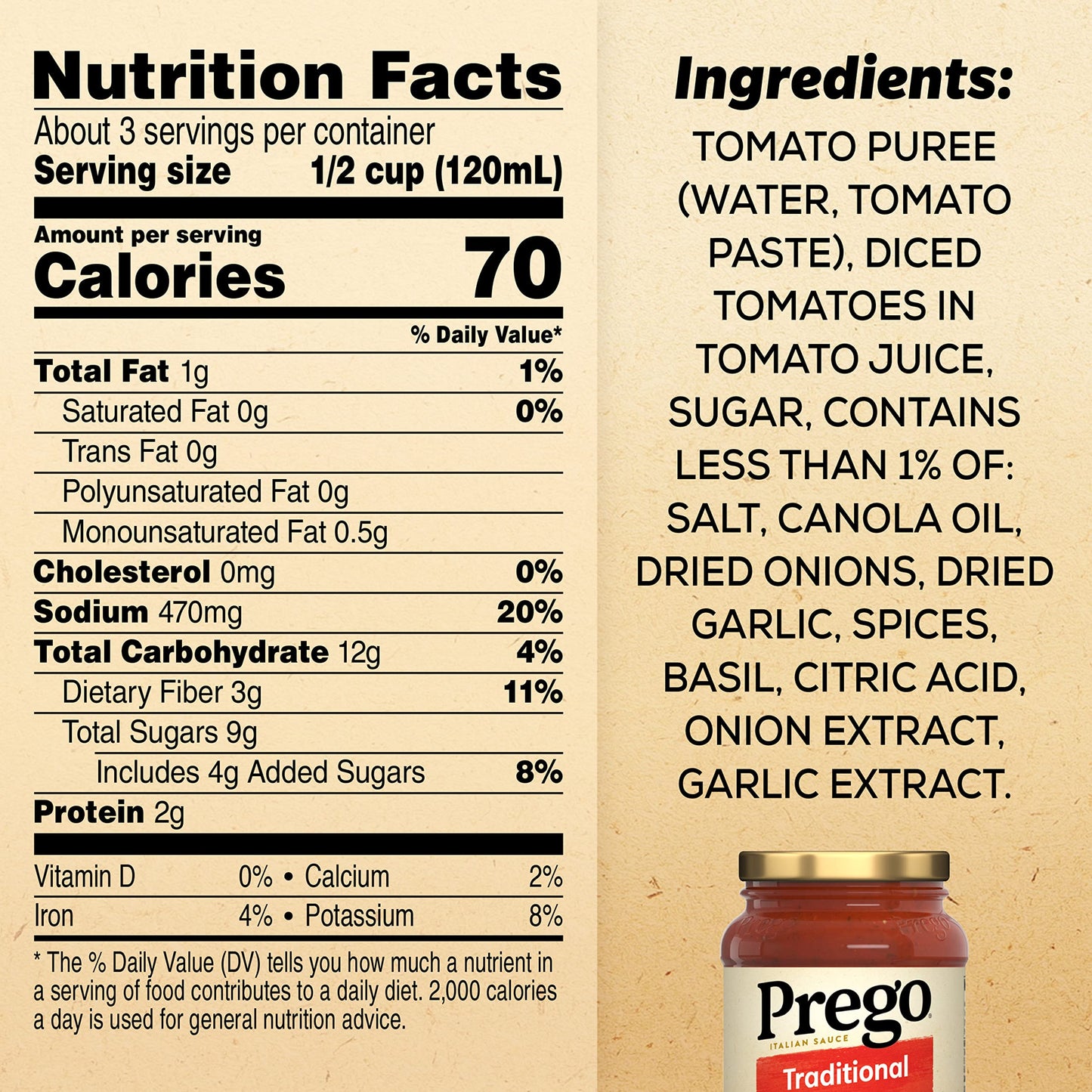 Prego Pasta Sauce, Traditional Italian Tomato Sauce, 14 Ounce Jar