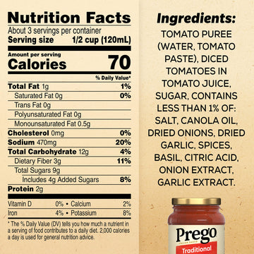 Prego Pasta Sauce, Traditional Italian Tomato Sauce, 14 Ounce Jar
