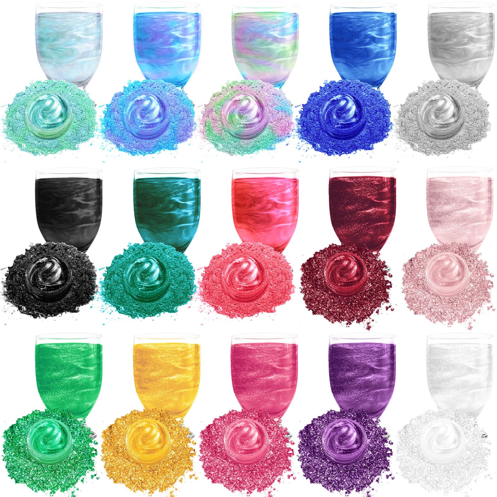 Edible Glitter - 15 Popular Colors Edible Glitter for Cocktails, Food Grade Luster Dust, Iridescent Shimmer Powder for Cake Deco