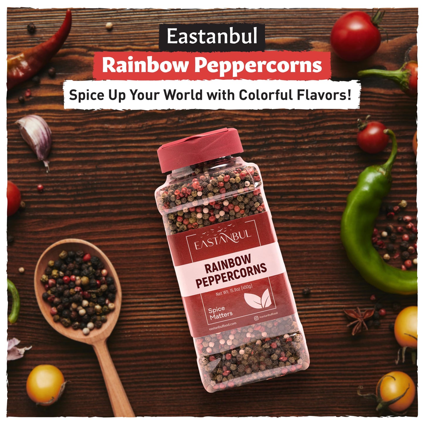 Eastanbul Rainbow Whole Peppercorns For Grinder Refill 1Lb, Peppercorns Whole Rainbow White, Green, Red, Black Pepper For Grinde