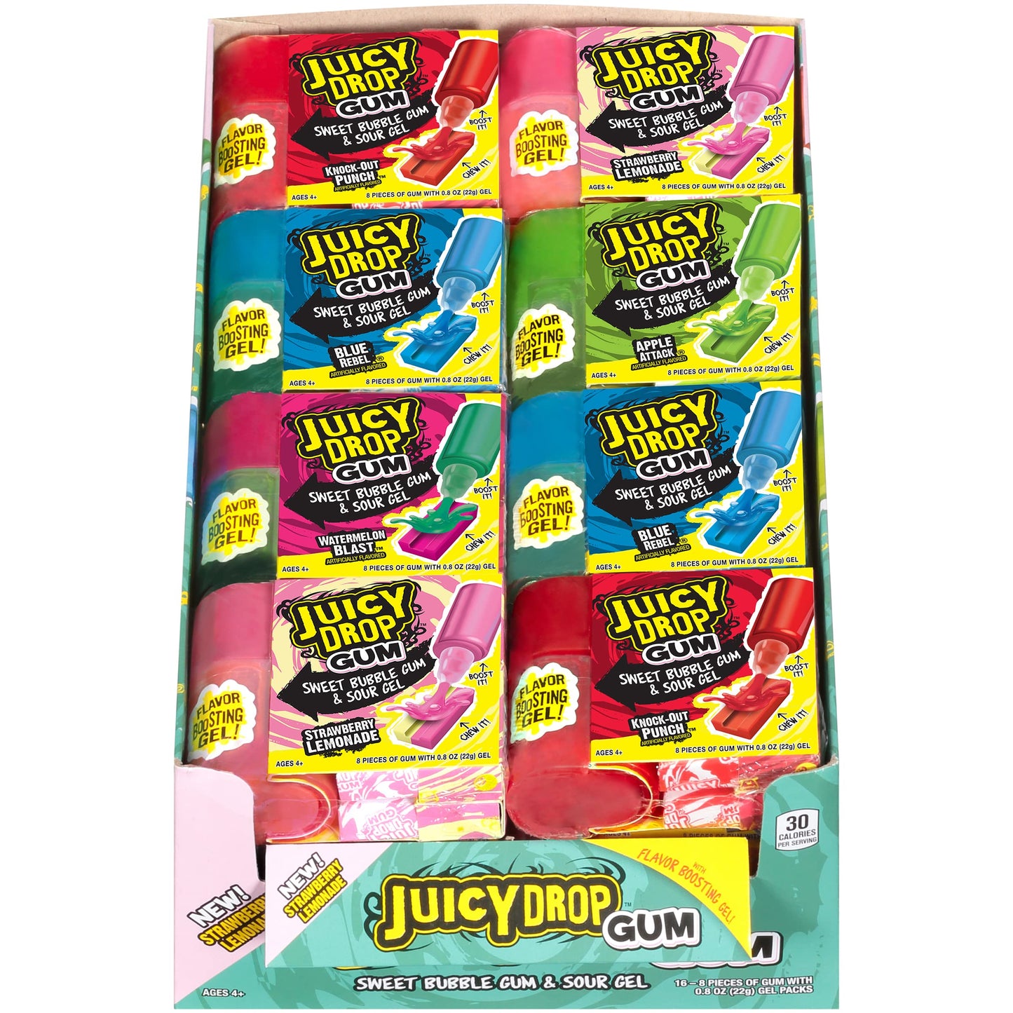 Juicy Drop Holiday Bulk Gum With Sour Candy Gel - 8 Ct, Pack Of 16 Sweet And Sour Fun Candy Gum In Assorted Fruity Flavors - Sour Gum For Stocking Stuffers, Party Favors, Holiday Gifts For Kids