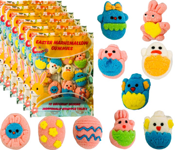Easter Marshmallow Gummies - 10 Fun Designs, 6-Pack, Total 60 Individually Wrapped Gummies - Gluten-Free & Dairy-Free, Perfect f