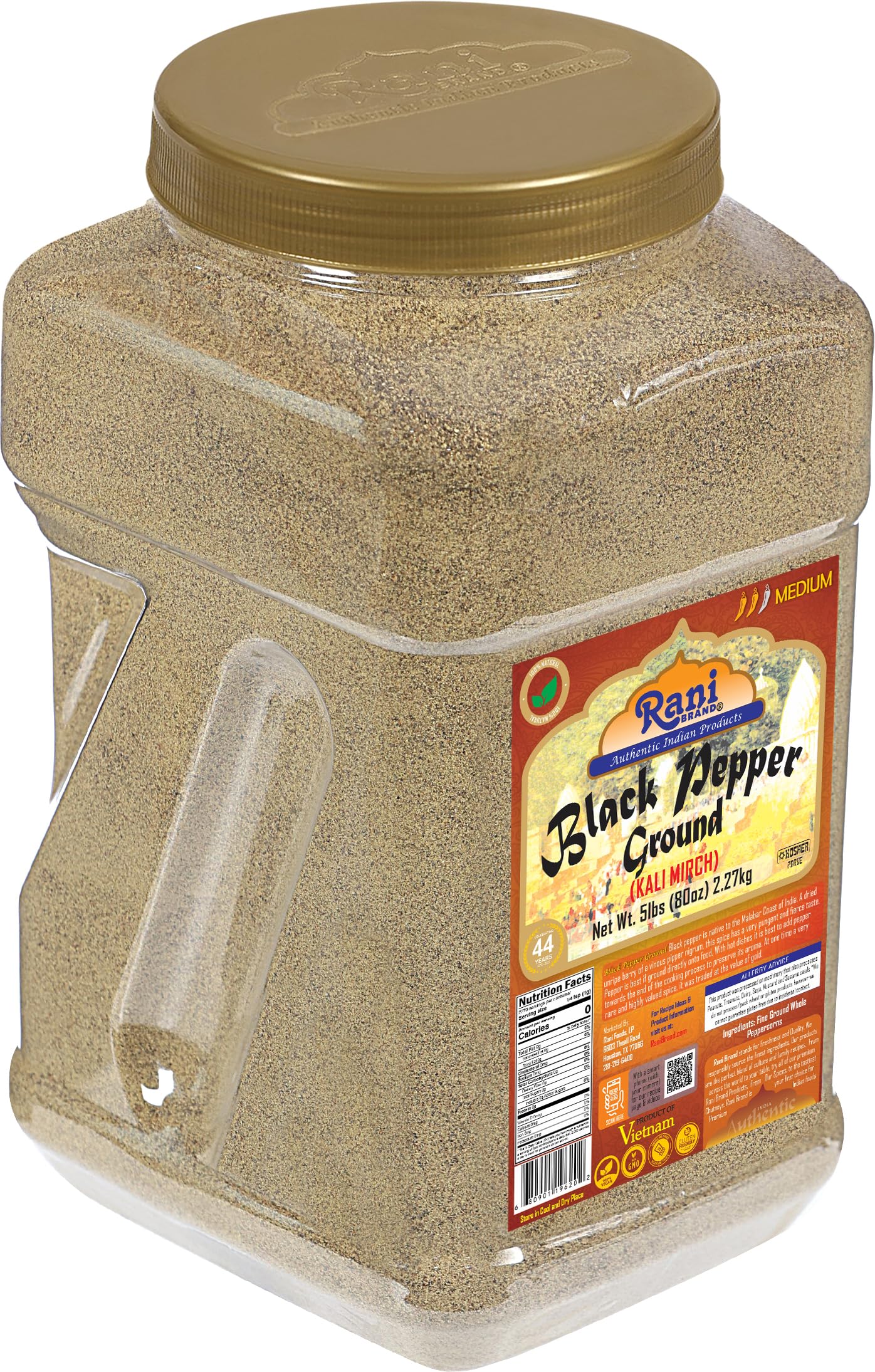 Rani Black Pepper Fine Powder 80 Mesh, 80oz (5lbs) Bulk PET Jar - All Natural, Vegan, Gluten Friendly, NON-GMO, Kosher