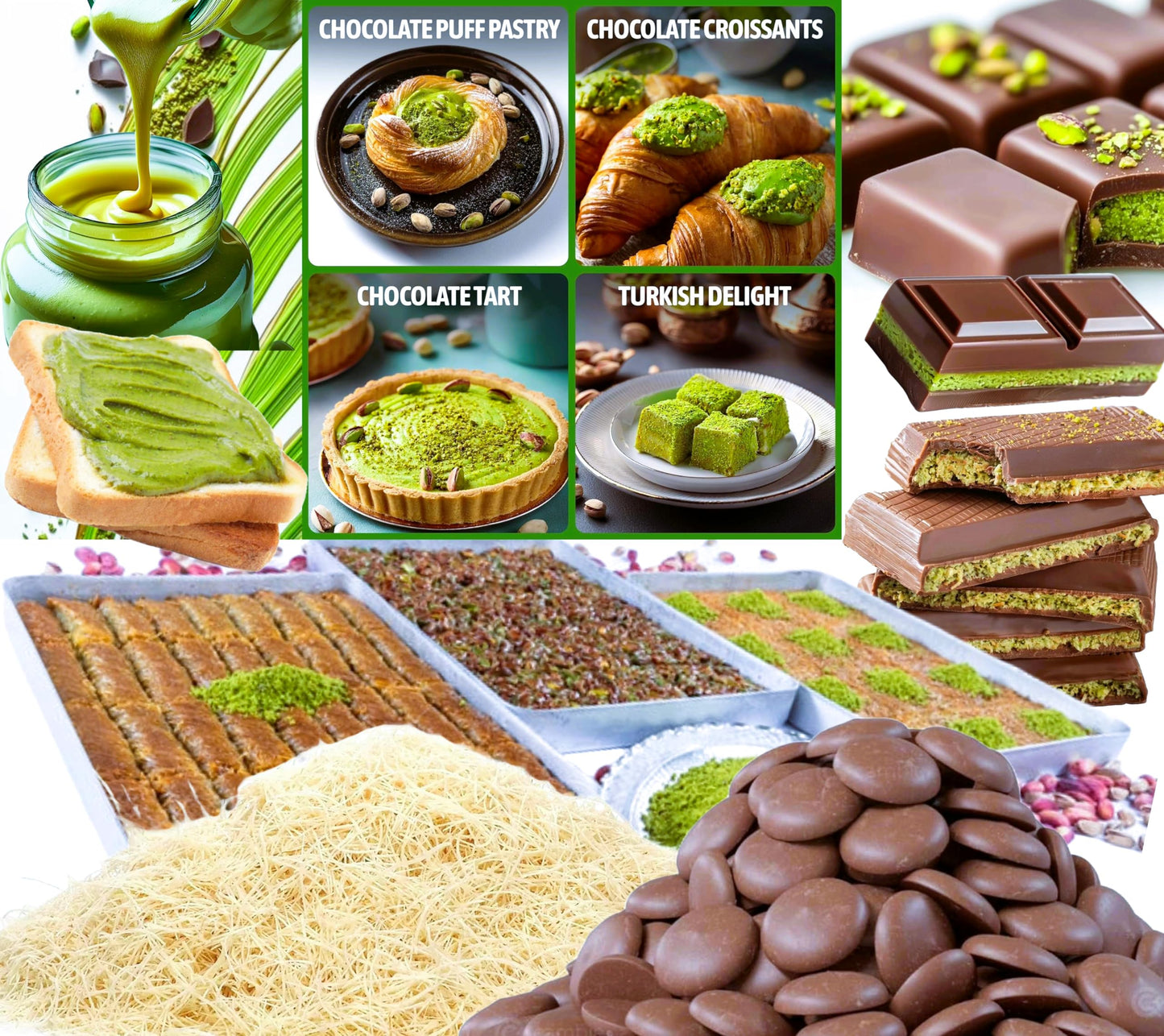 Premium 500Gr Dried & Shredded Kadayif+200Gr Pistachios Cream +280Gr Melting Chocolate, 3 Items For Dubai Chocolate, (Kataifi) F