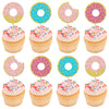 24 PCS Donut Cupcake Toppers Glitter Super Sweet Donuts Cupcake Picks Donut Party Cupcake Decorations for Sweet Theme Celebratin