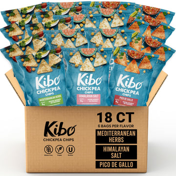 Kibo Chickpea Chips - High Protein/Fiber, Plant-Based, Cert. Gluten Free, Non-Gmo, Vegan, Kosher, 3 Flavor Variety Pack, 1Oz 18