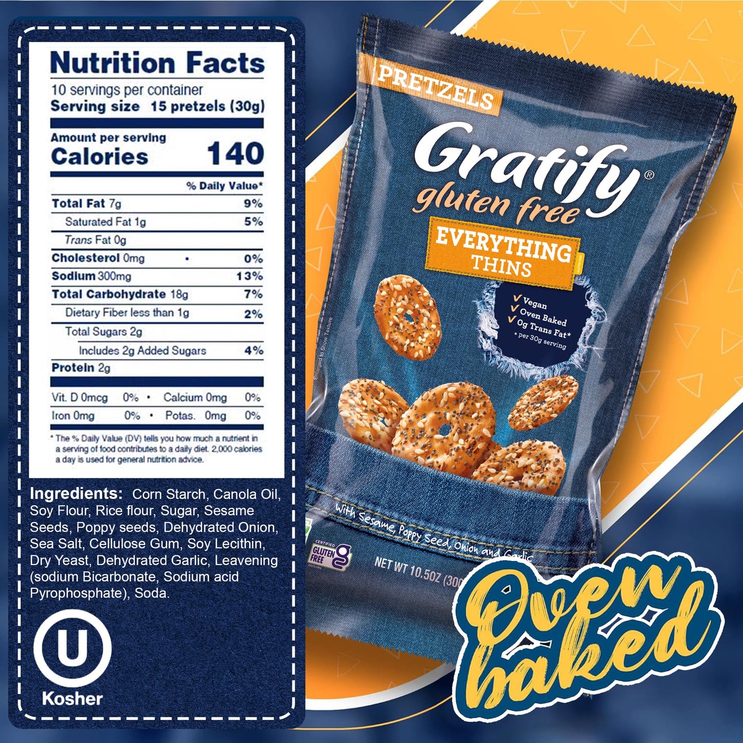 Osem Gratify Gluten Free Everything Thins - Gratify Gluten Free Pretzel Crisps, GF Party Snack Bags, Thins with Onion & Garlic S