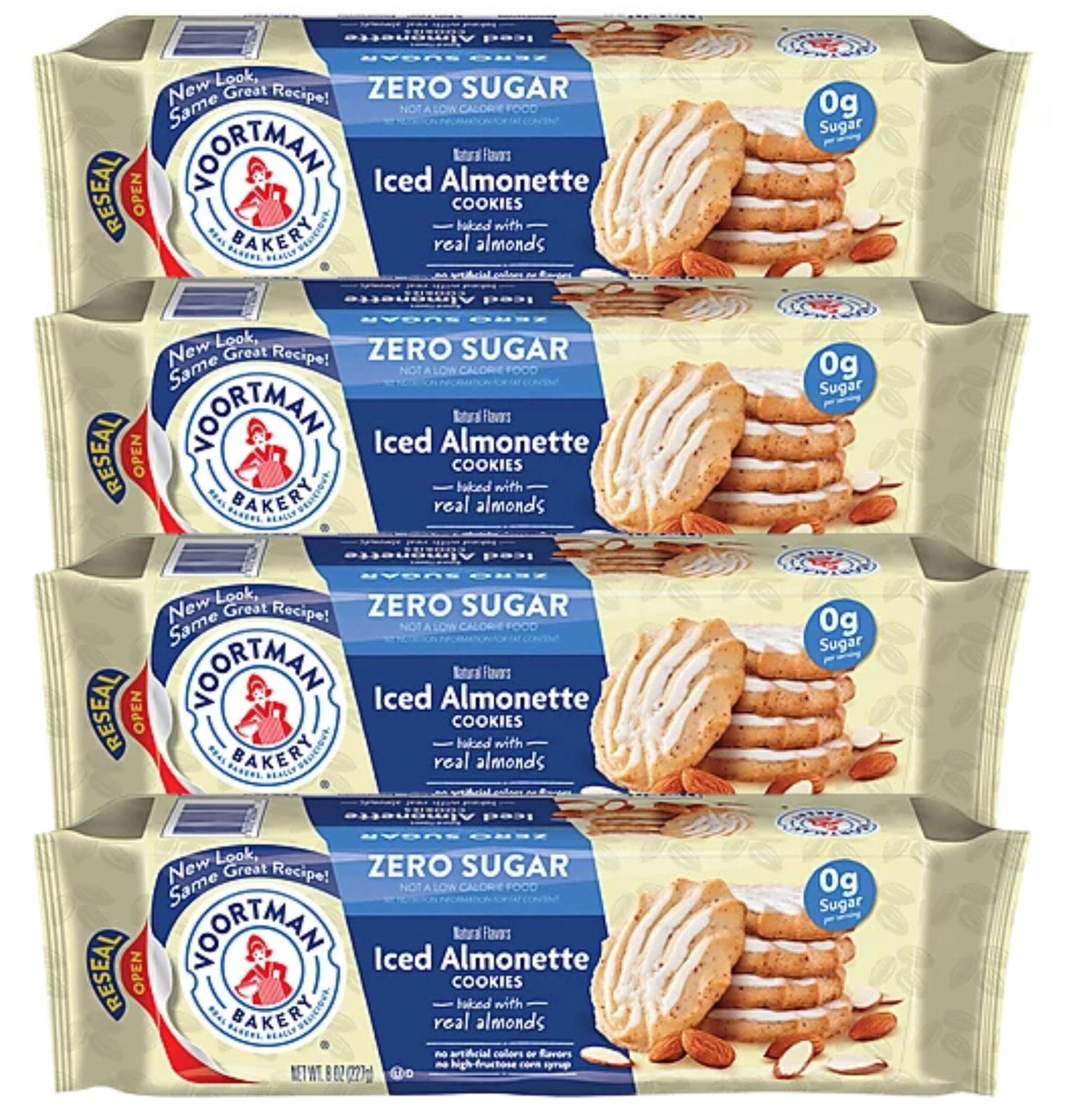 Voortman Bakery #1 in U.S. ZERO SUGAR COOKIES - Iced Almonette Cookies (Pack of 4 x 8 Oz Ea) Made Real ingredients ... Delicious