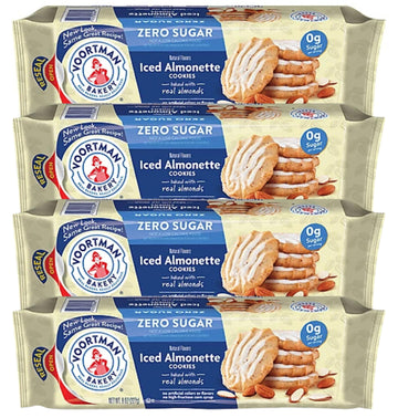 Voortman Bakery #1 in U.S. ZERO SUGAR COOKIES - Iced Almonette Cookies (Pack of 4 x 8 Oz Ea) Made Real ingredients ... Delicious