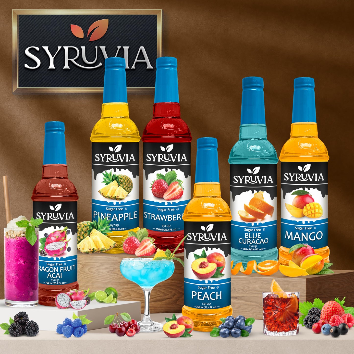 Syruvia Sugar-Free Strawberry Syrup  Flavored Syrup for Drinks  Cocktails  Lemonades  Iced Teas  and Desserts - 25.4 fl oz