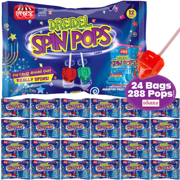DOUzzle Hanukkah Candy Dreidels for Kids, Dreidel Spin Pops, Individually Wrapped Assorted Fruity Flavors (Pack of 24) Hanukah P