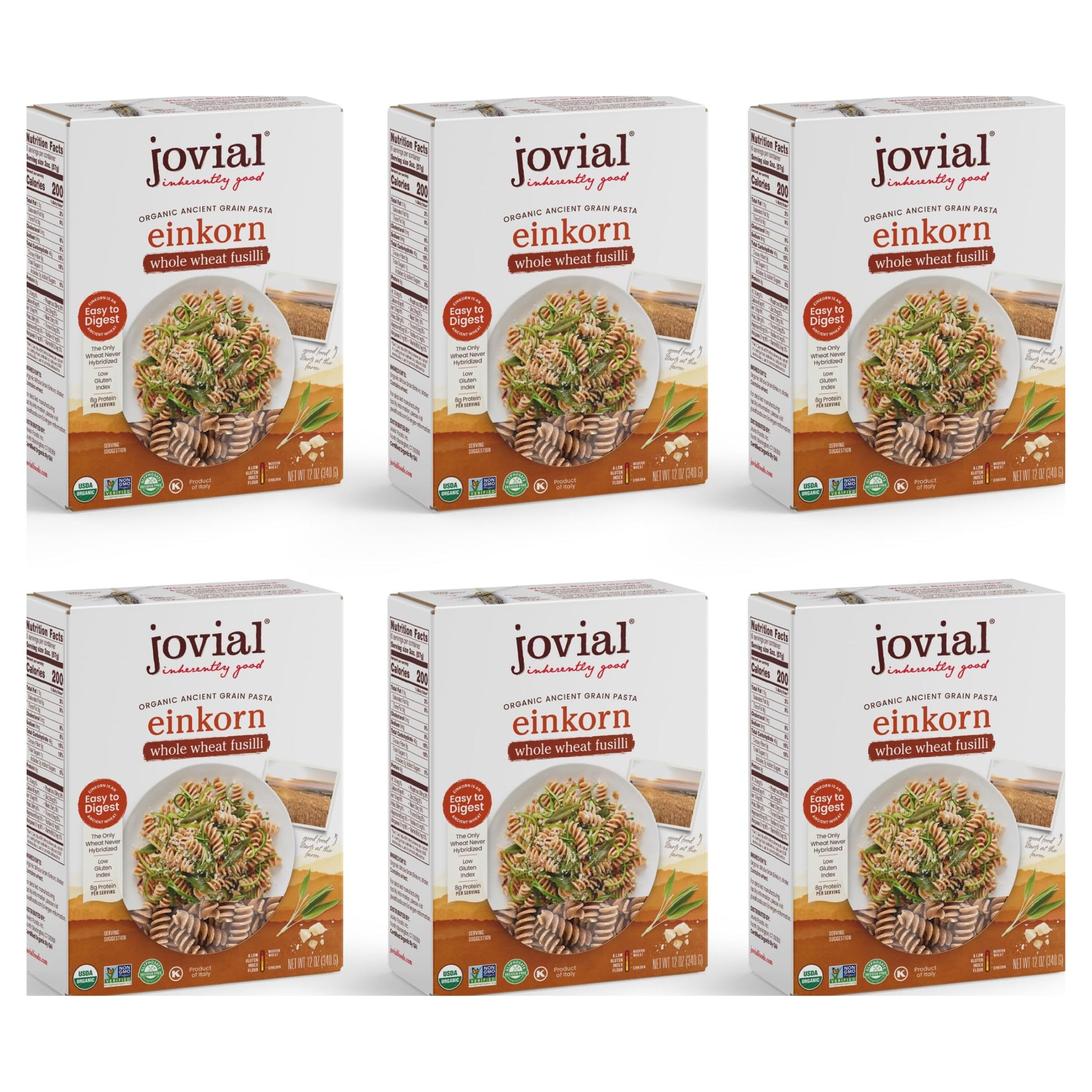 Jovial Einkorn 100% Organic Whole Grain Fusilli - Einkorn Pasta, High Protein, Non-GMO, USDA Certified Organic, Lower Carb, Deli