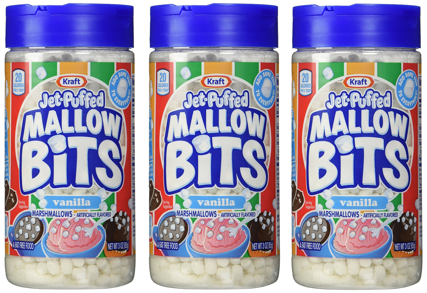 Kraft Jet-puffed Mallow Bits Vanilla Flavor Marshmallows, 3 OZ Bottles (Pack Of 3)