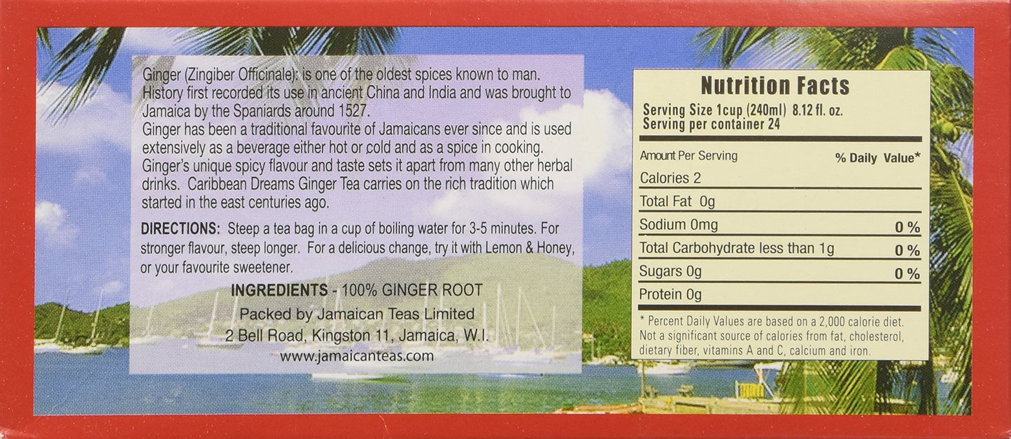 Caribbean Dreams Ginger Tea, Herbal Caffeine Free, 24 Tea Bags, Model 387CC