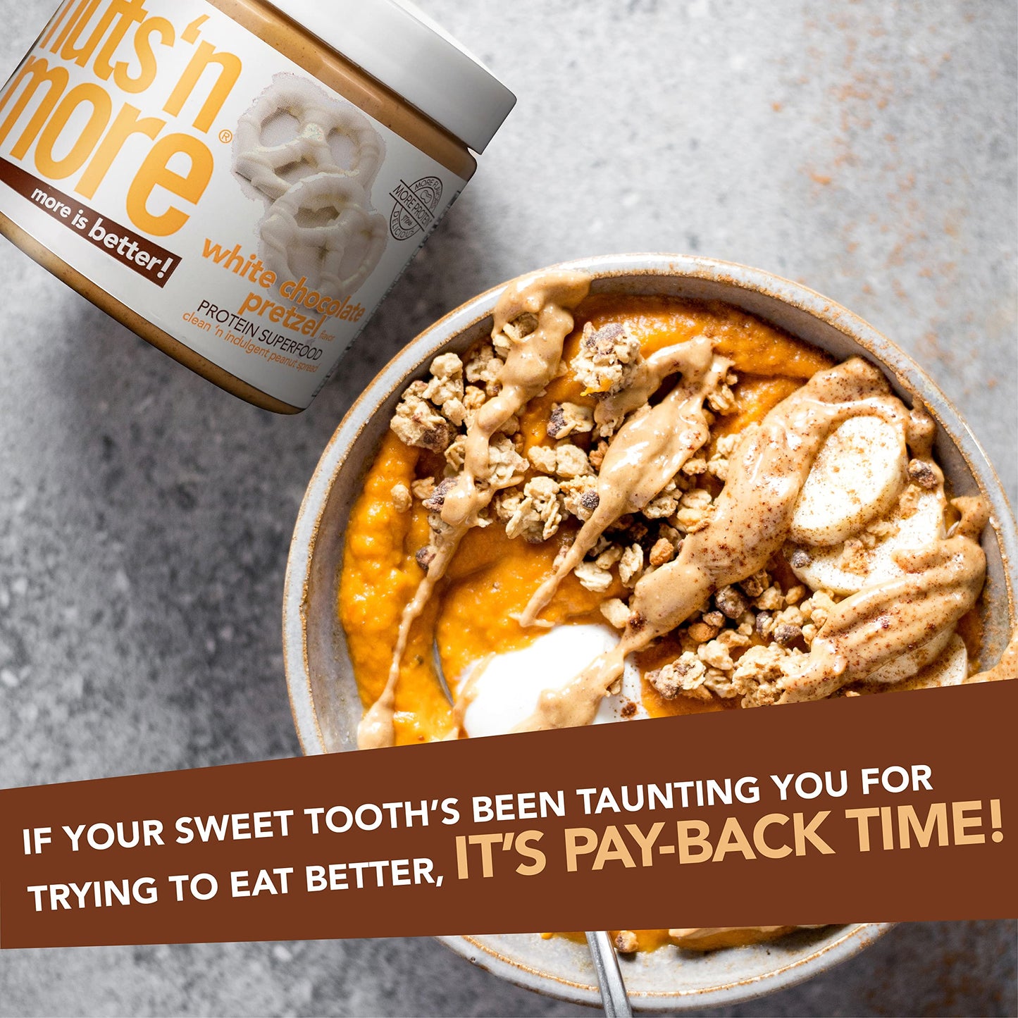 Nuts N More White Chocolate Pretzel Peanut Butter Spread, Added Protein All Natural Snack, Low Carb, Low Sugar, Non-Gmo, High Pr