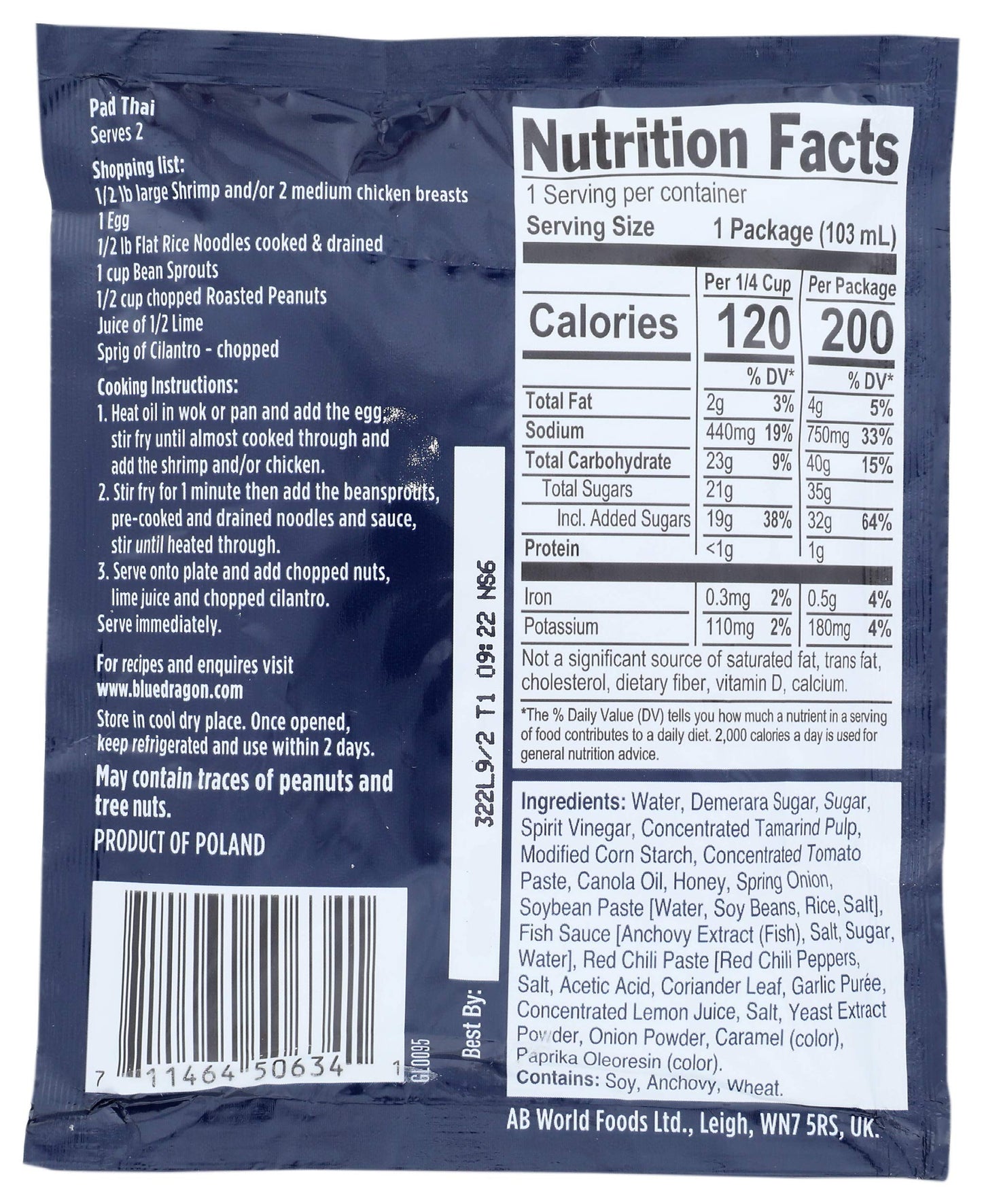 Blue Dragon, Sauce Stir Fry Pad Thai, 3.4 Oz, (Pack Of 12)