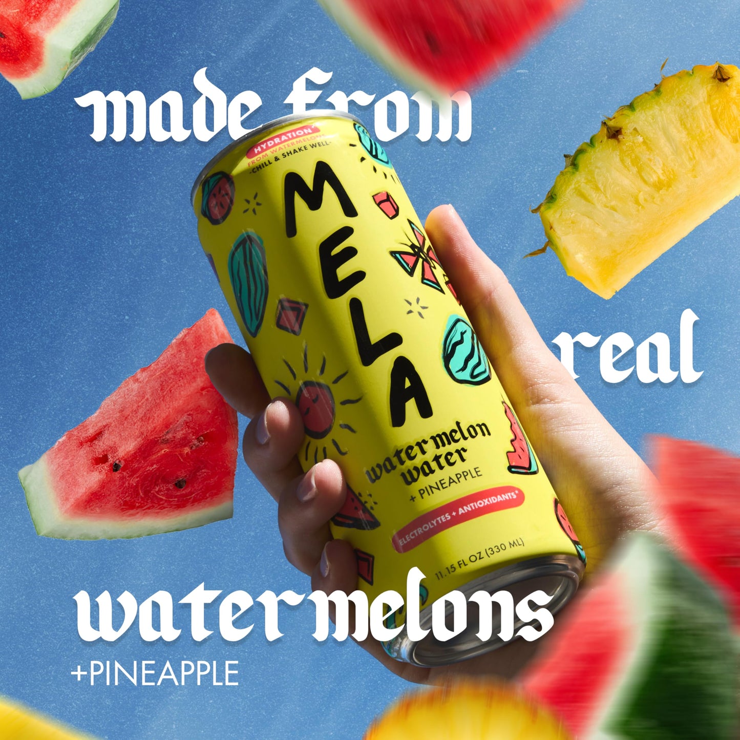 Mela Watermelon Water - Hydrating Juice Drink with Vitamin C & Electrolytes - 11.15 Fl Oz (Pack of 12)